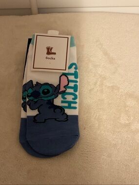 Stitch Character Crew Socks - Blue, Teal & White